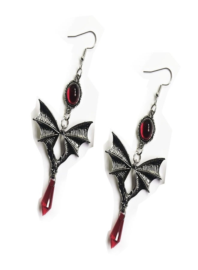 kepvrio Gothic Dark Bat Earrings for Women Halloween Red Black Zirconia Vampire Earrings Vintage Witch Accessories Halloween Vampire Cosplay Costume Spooky Party Jewelry Accessories (Style-F) - Image 1